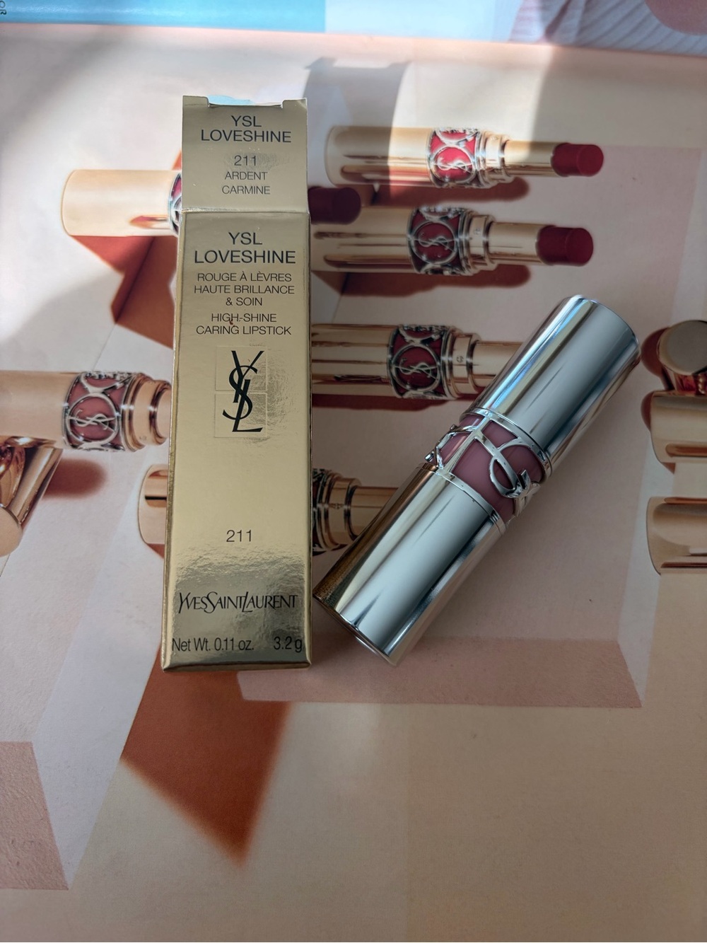 YSL Yves Saint Laurent Loveshine Caring Lipstick 211 ARDENT CARMINE - Size 3.2 g